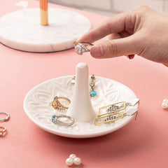 American Ceramic White Ring Holder Dresser Organizer Embossed
