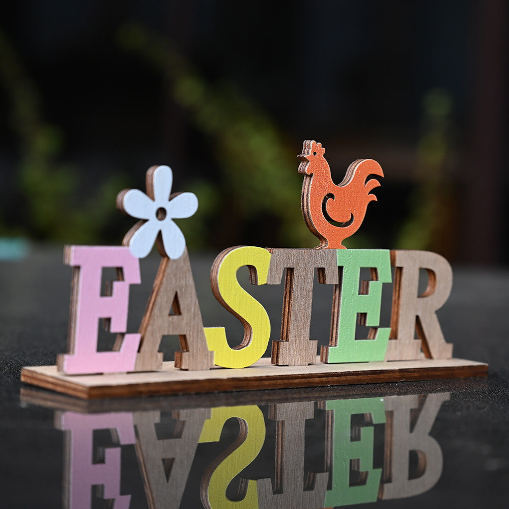 Easter Wooden Letter Plate Decoration Creative Color Letter Plate Tablecloth Decoration