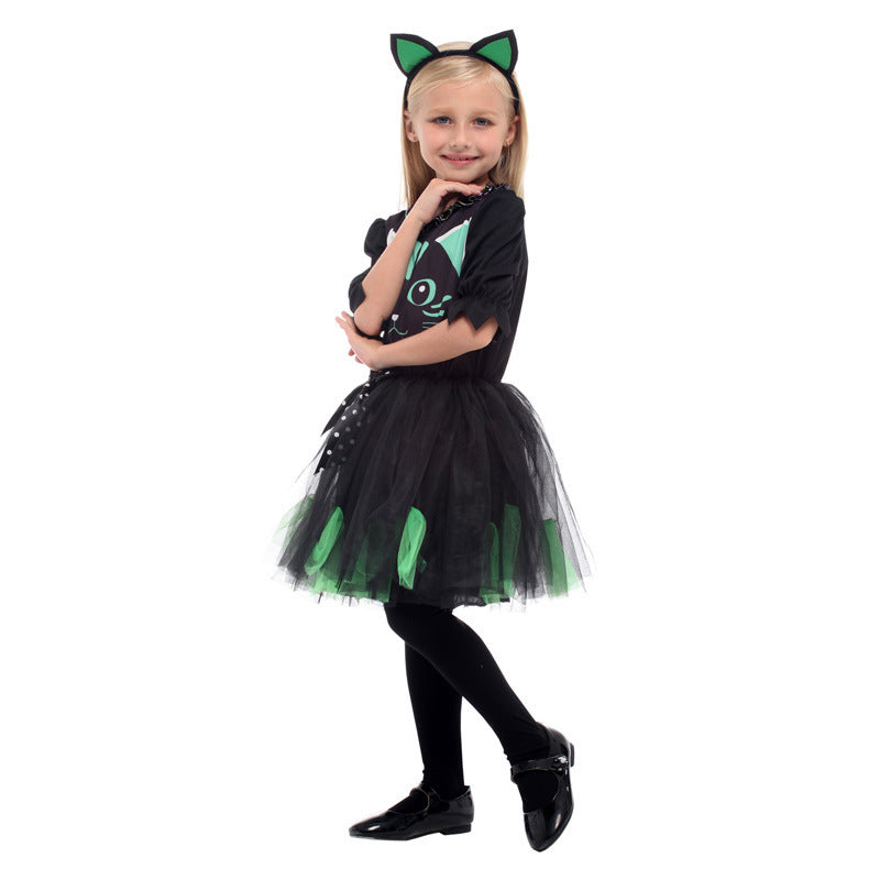 Children's Masquerade Costume Black Cat Princess Dress