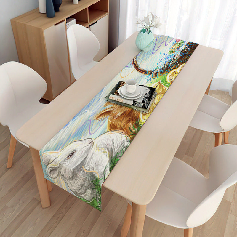 Easter Table Runner Party Decoration Dining Egg Rabbit Tablecloth Linen Double Layer Flag